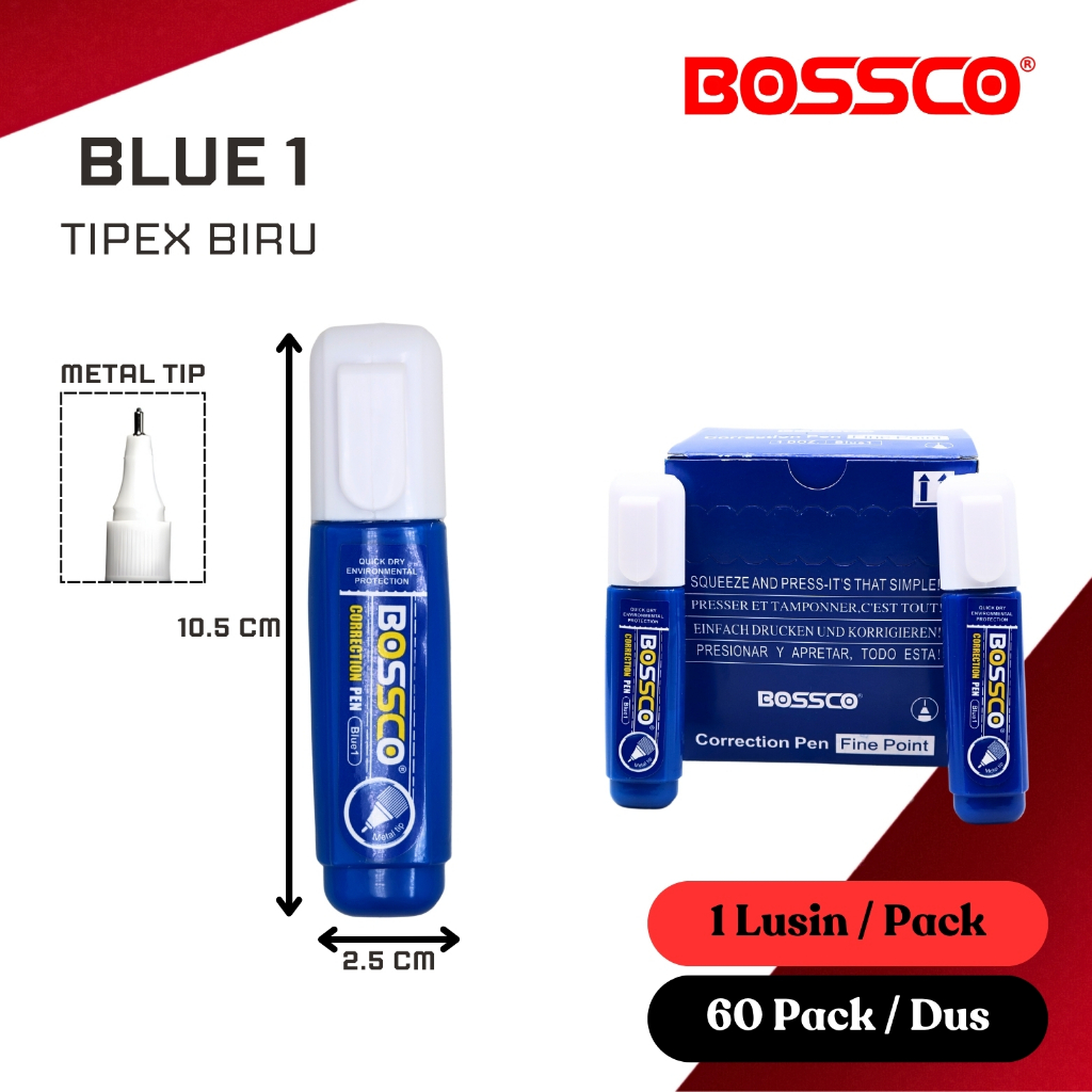 

Grosir 1 dus isi 720 Pcs Correction Pen BOSSCO Botol Biru/Tipex Cair BOSSCO/Stipo Cair/Correction Fluid/Tip-ex Biru BOSSCO