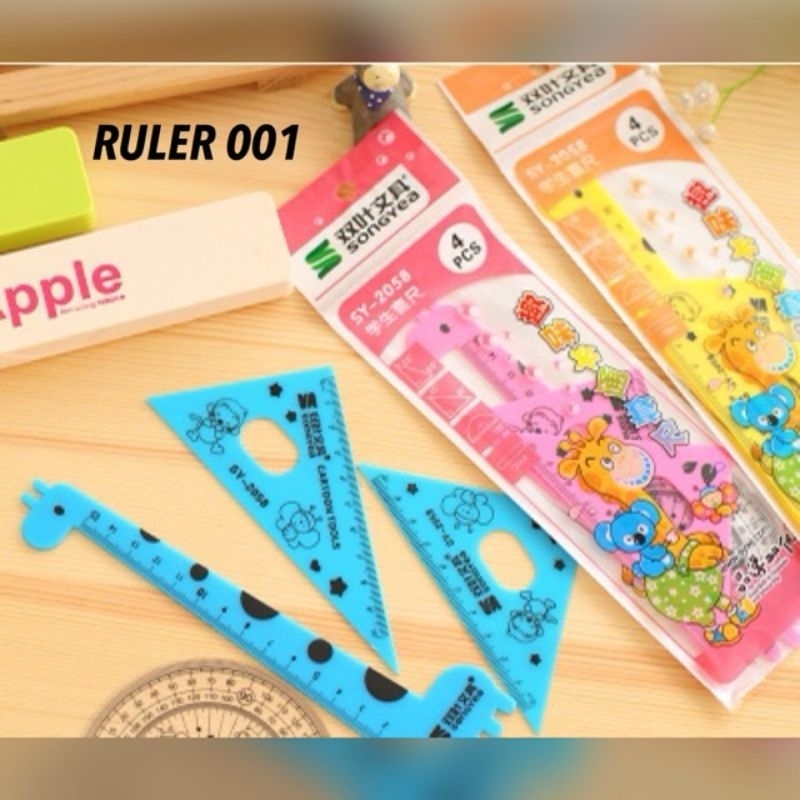 

Penggaris 1 Set 4in1. hewan lucu 15cm Stationary set/Alat Tulis sekolah