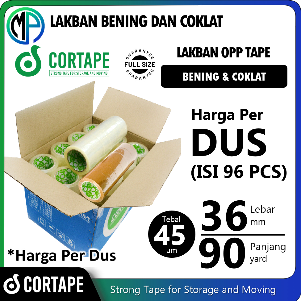 

Lakban isolasi Solatip Cortap 36mm x 90y Grosir Warna Bening dan Coklat OPP Tape (HARGA PER-DUS)