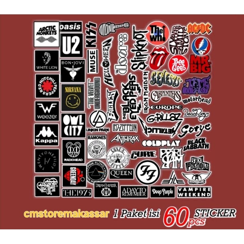 

Stiker Pack (12 Pcs) Sticker Stiker Anti Air Random Aesthetic Helm Motor Band Logo Laptop HP Game Koper Case Tumbler Music Band Pop Rock & Roll R&B