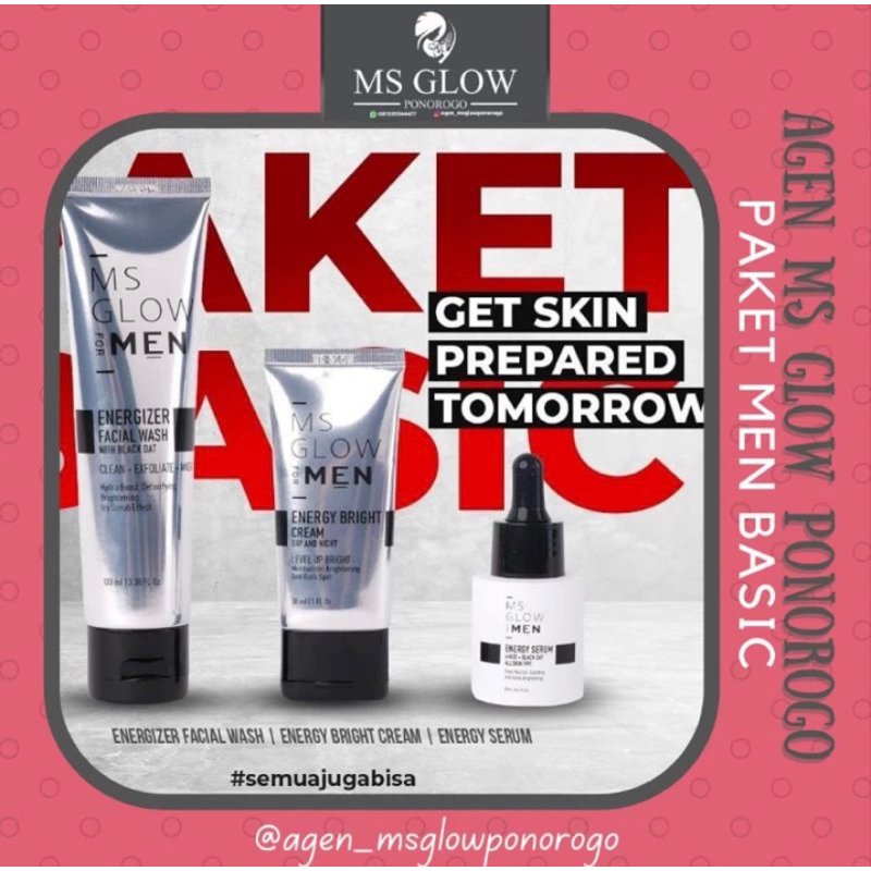 [Agen MS Glow Ponorogo] MS GLOW FOR MEN PAKET BASIC (Facial wash, Energy Serum, Bright Men)