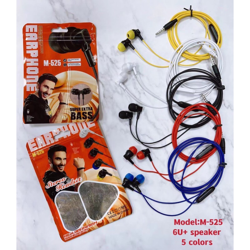 Headset Handsfree Stereo + Mic Earphone M525 bisa telepon dan dengar musik
