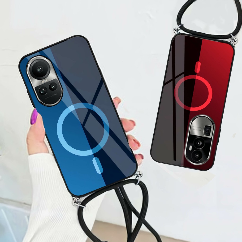 Softcase Kaca + Tali  Oppo Reno 10 5g Reno 10 Pro Plus 5g  - Casing Hp Oppo Reno 10 5g Reno 10 Pro P