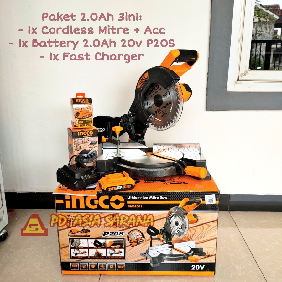 Cordless Mitre Saw 8" Inch INGCO CMS2001 Mesin Miter Aluminium P20S