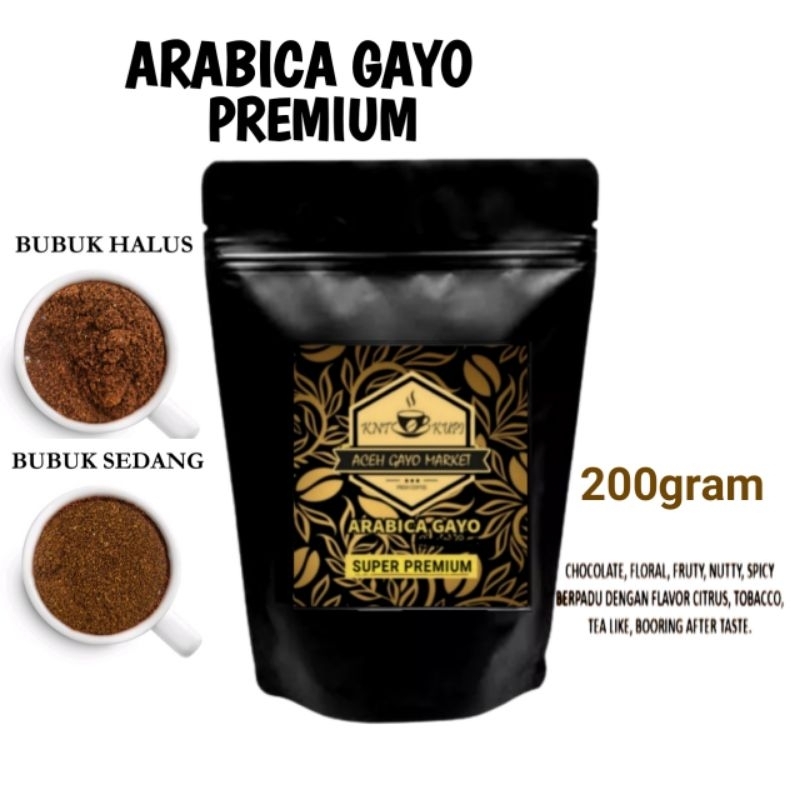 

KOPI GAYO ARABICA PREMIUM 200 GRAM KOPI BUBUK HALUS 100% MURNI ACEH ORIGINAL ASLI TANPA AMPAS.