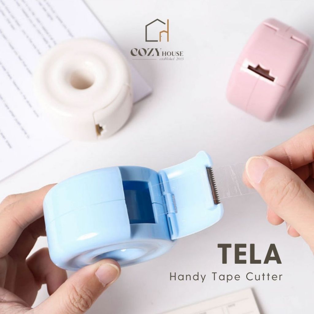 COZYHOUSE TELA Handy Tape Cutter | Wadah Dispenser Pemotong Solatip Solasi Cute Lakban Mini Lem Kert