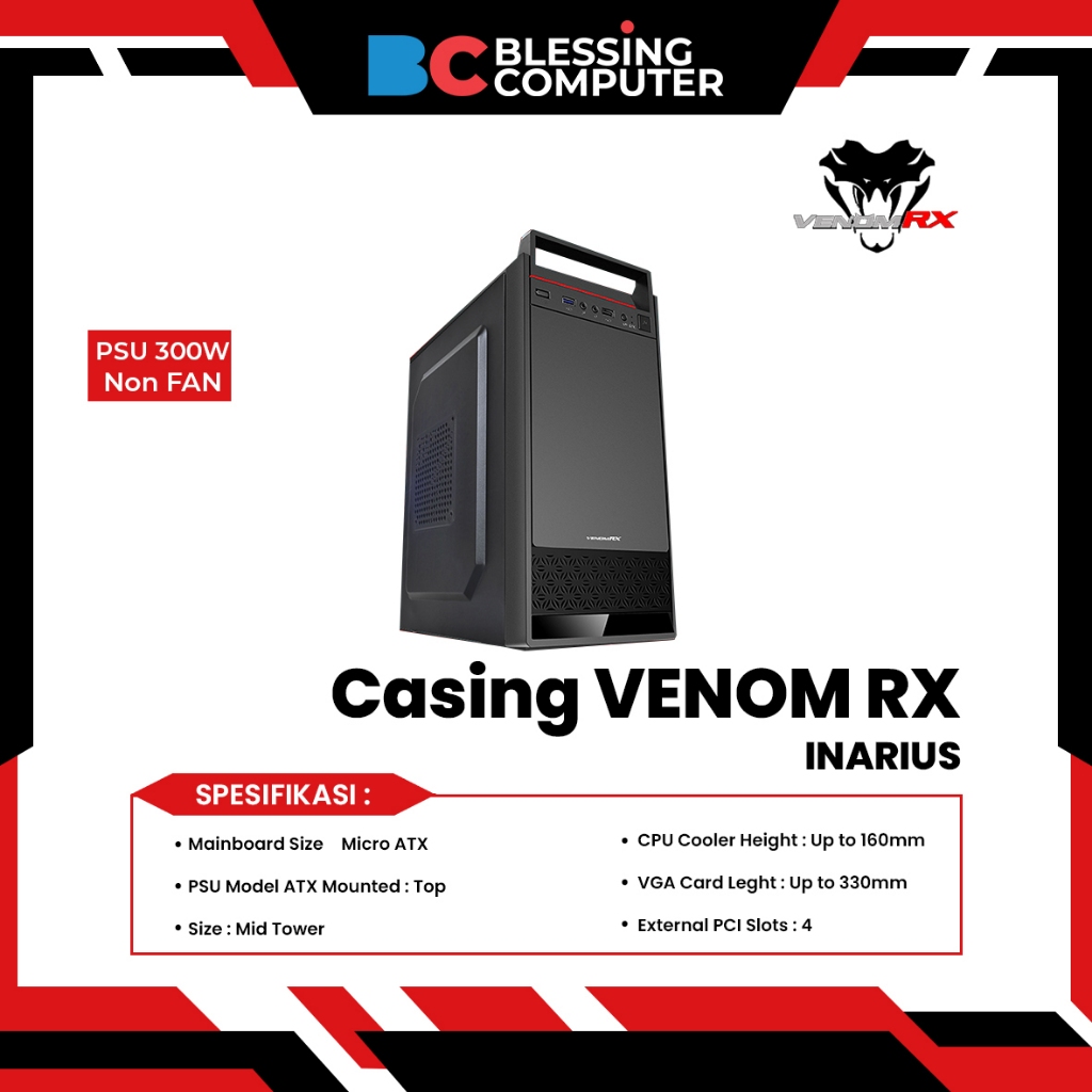 Casing VENOM RX INARIUS BLACK psu 300w