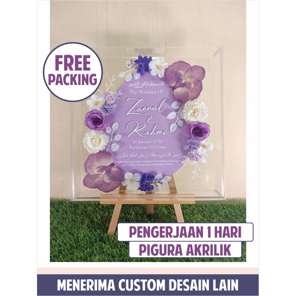 Langsung Jadi Mahar Akrilik Tetes Air 30 x 30 / Mahar Akrilik Brush / Mahar Akrilik Anggrek Custom /