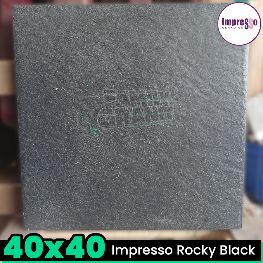Keramik Kasar 40x40 Impresso Rocky Black Lantai Teras/Garasi/Carport