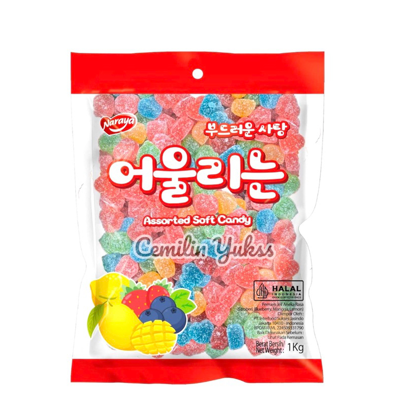 

Naraya Soft Candy Assorted 1kg Permen Jelly Aneka Rasa Buah Permen Jelly Waisun