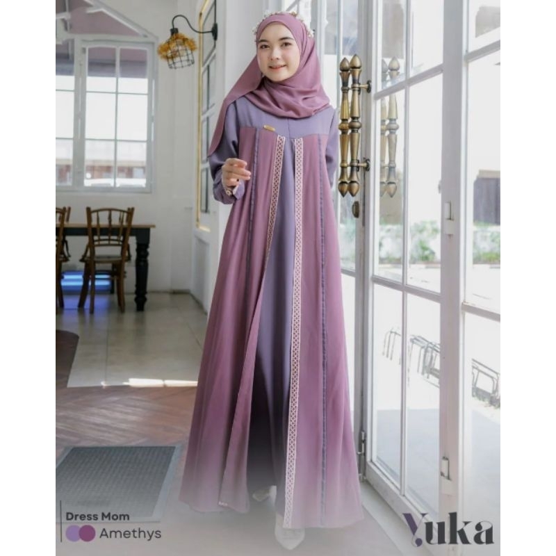 Pakaian Gamis Perempuan Dewasa Yuura Mom Bahan Ceruty Babydoll Full Puring  Aplikasi Renda Busui Fri