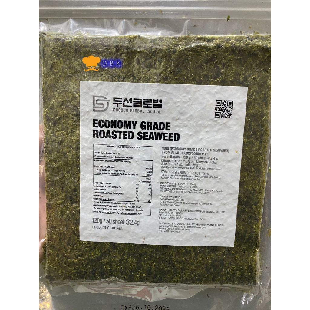 

RB Sushi Nori Manjun ECONOMY Seaweed Rumput Laut 50 sheets 19x21cm 115gr
