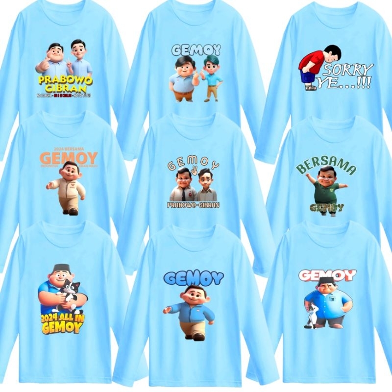 Kaos PRABOWO GEMOY Lengan panjang Dewasa spesial warna Biru/Baju Gemoy viral/kaos Lengan panjang Dew