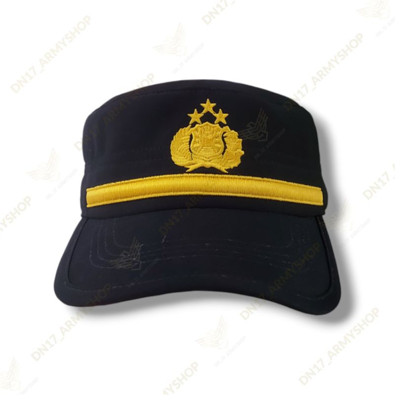 Topi Komando Pama Polri Bordir Logo Tribrata Hitam Twist Halus