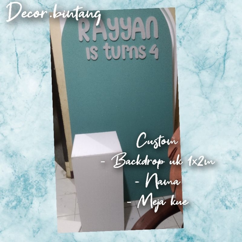 Dekorasi Backdrop styrofom + nama+meja kue/ Dekorasi paket papan Ulangtahun