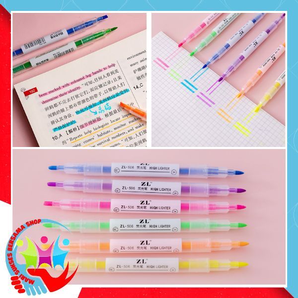 

MSBS Set Highlighter Dua Sisi Warna isi 6Pcs Pen 2 sisi Diary Marker Stationery Lucu Unik Penanda Buku Warna Warni Pena Penanda Kepala Ganda 2 Arah