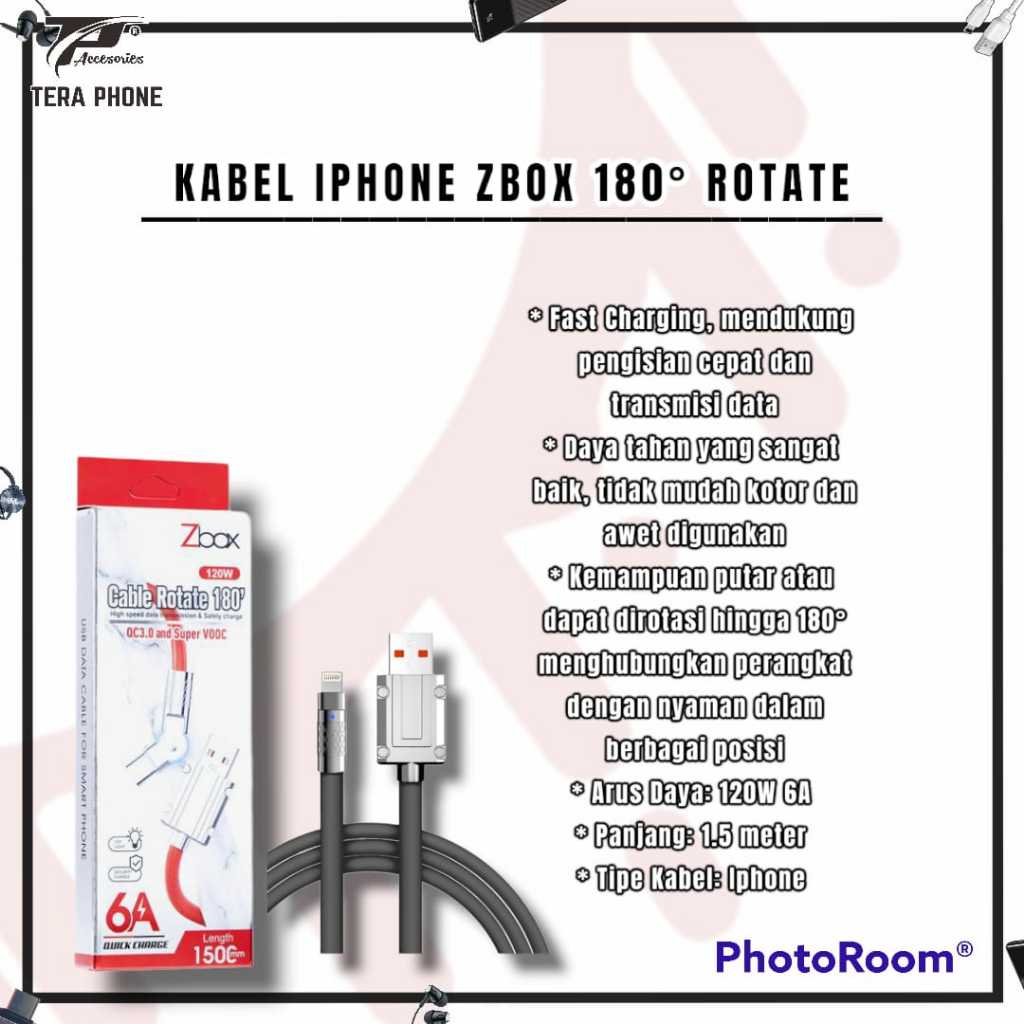 KABEL DATA / KABEL CHARGER IPHONE ZBOX 180° ROTATE