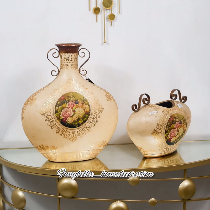 Vas Bunga Guci Keramik Tempat Serbaguna Coklat Antik Import Dekorasi Hiasan Percantik Rumah