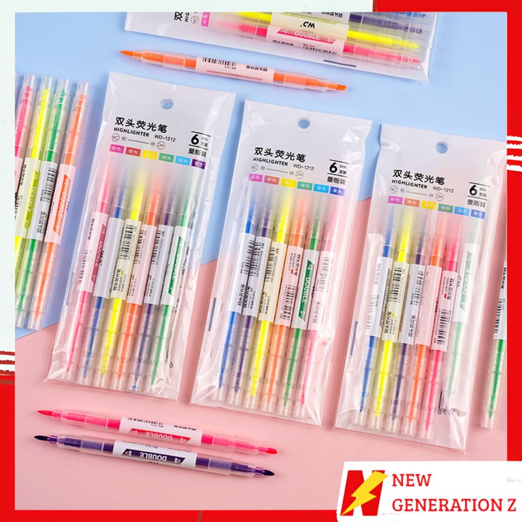 

NGZ Set Highlighter Dua Sisi Warna isi 6Pcs Pen 2 sisi Diary Marker Stationery Lucu Unik Penanda Buku Warna Warni Pena Penanda Kepala Ganda 2 Arah