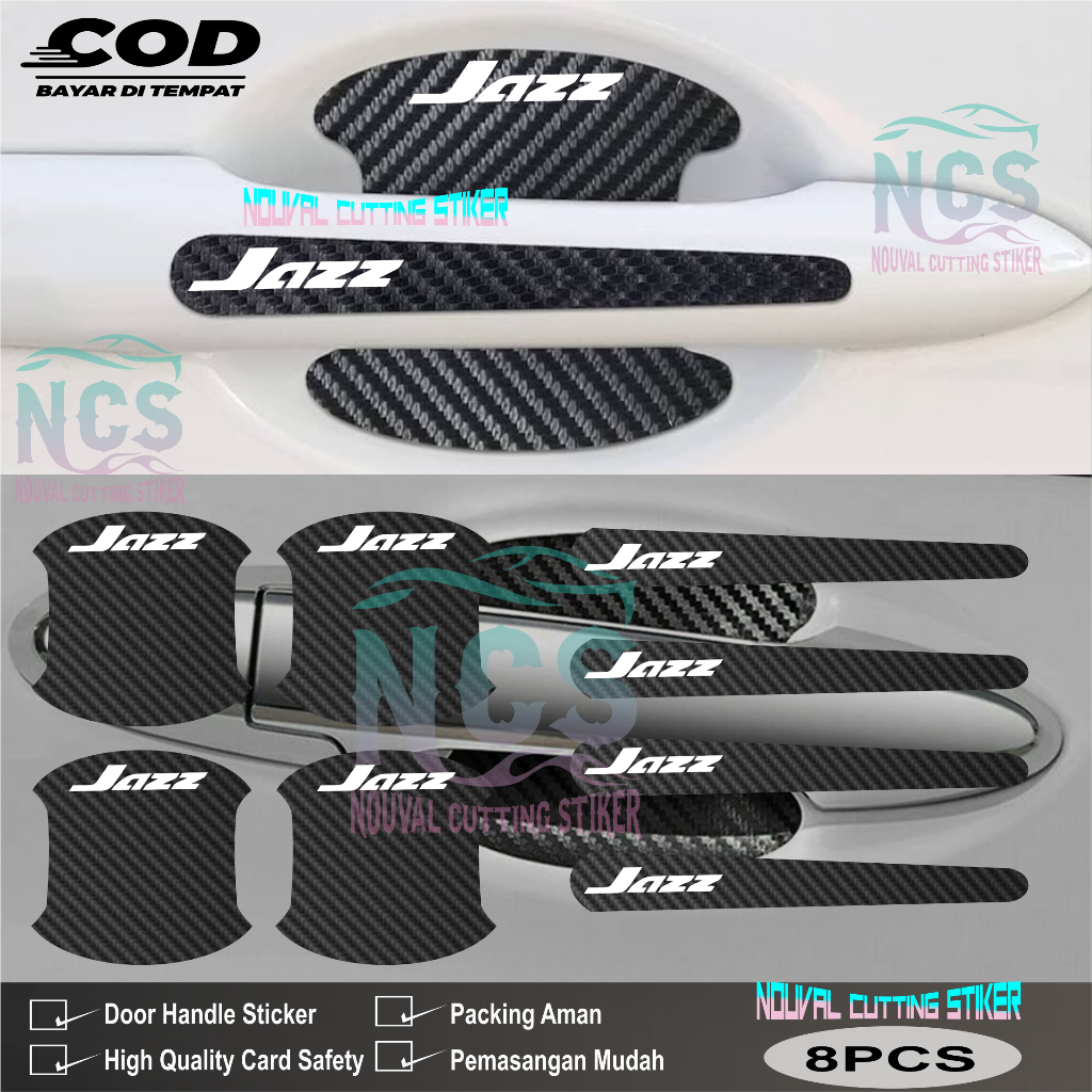 8 PCS Sticker Carbon 3D Pelindung Gagang Pintu Mobil Jazz Sticker Carbon Pengaman Handle Pintu Mobil