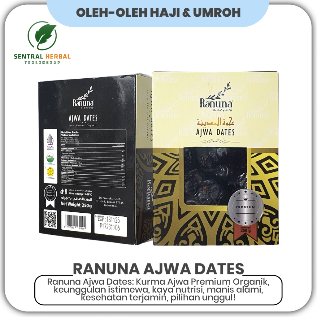 

Ranuna Ajwa Dates - Kurma Ajwa Premium Organik Isi 250 Gram