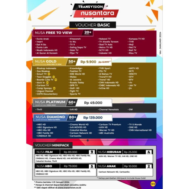 KODE O59Q Paket Paket Isi Ulang Minipack Tanaka Nusantara HD Transvision Samsung HD Diamond Movie HB