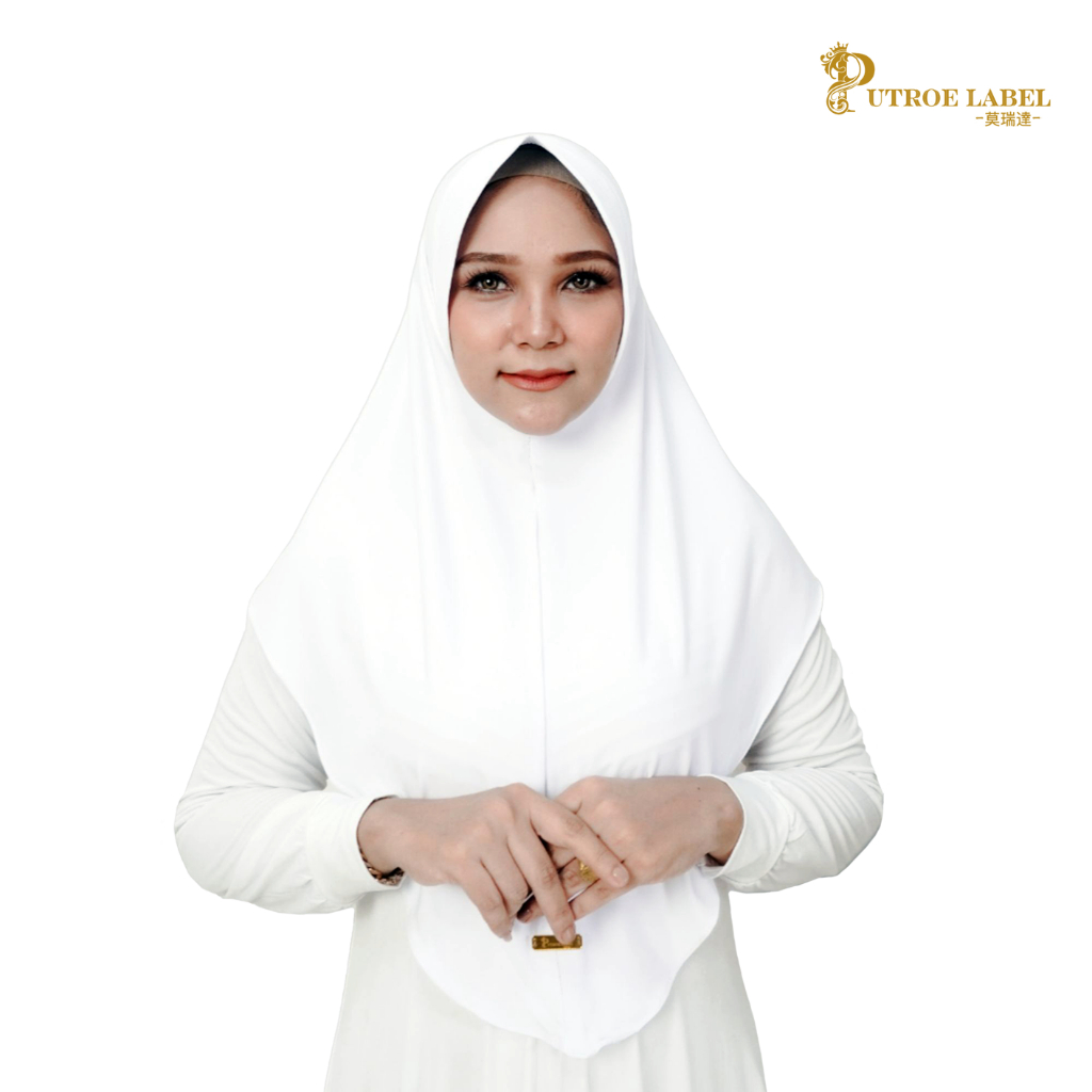 Putroelabel - Jilbab Bergo Hamidah Putih Jersey Ped Jumbo L | Hijab Jersey Ukuran L