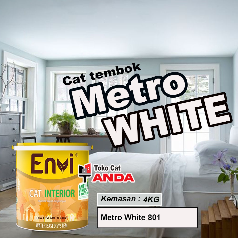 Cat tembok Envi Metro White 801 Galon - Cat Tembok Putih Metro - Cat Putih Kebiruan