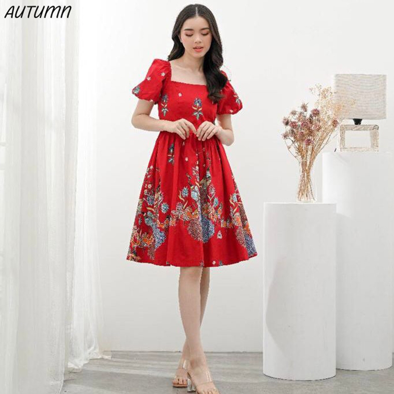 Evercloth Autum Dress Batik Wanita Sabrina Dress Wanita Batik Modern Gaun Pesta Aline Terusan Kebaya
