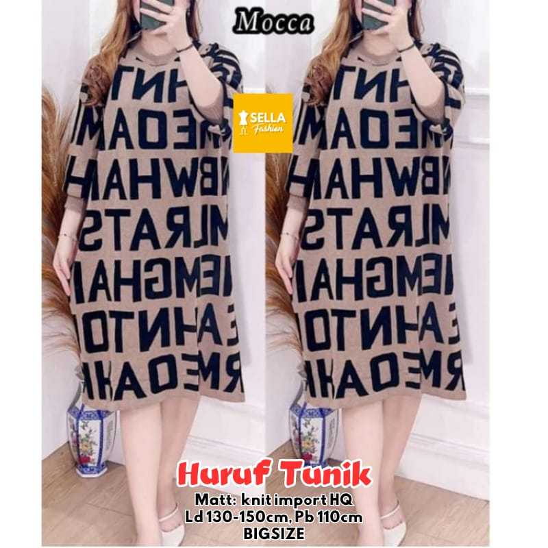 Huruf Tunik Sella Rajut Wanita LD 130 - 150 Bigsize Super Jumbo XXXXXXL Motif Korean Style Terbaru