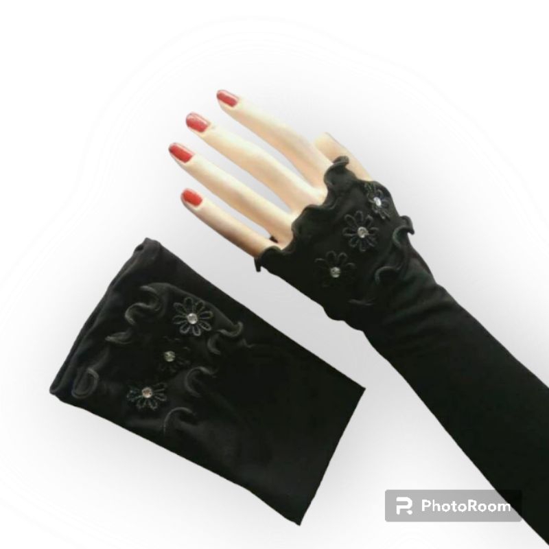 Handsock jempol curly flower hitam/Handsock Curly/Handsock manset/Sarung tangan/Handsock renda