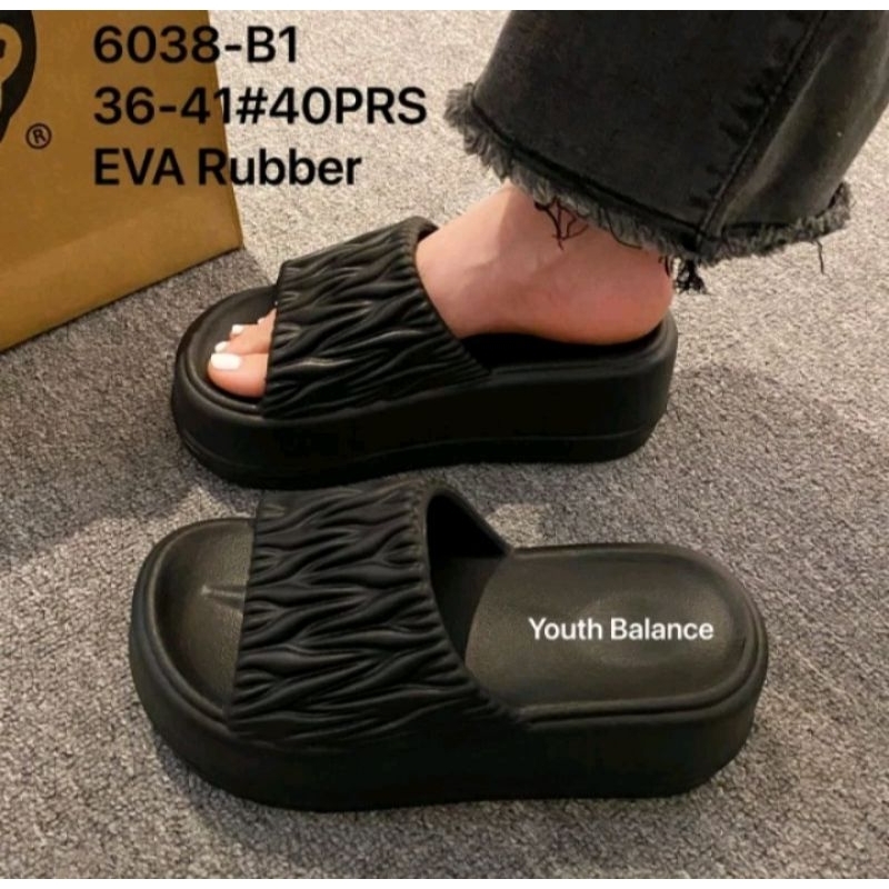 Sandal Selop Kerut Youth Balance Jelly Wanita wedges Kekinian all size