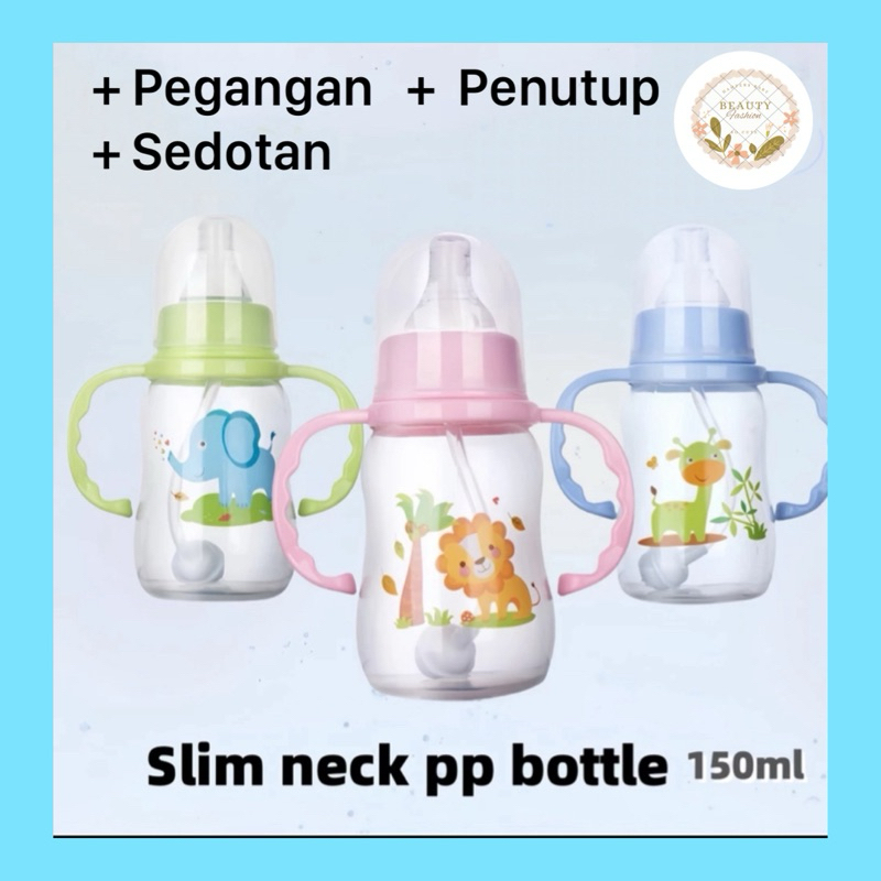 Botol Susu Bayi Standard/Wide Neck PP Botol Susu dengan pegangan dan sedotan Botol Menyusui ASI Dot 