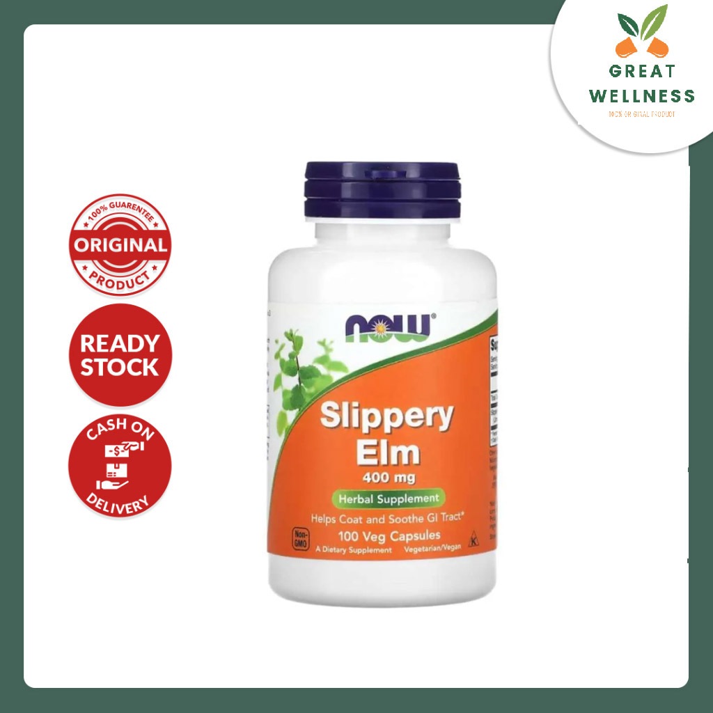 (BISA COD) Now Foods Slippery Elm 400 mg 100 Veg Cap Now Slippery Elm USA