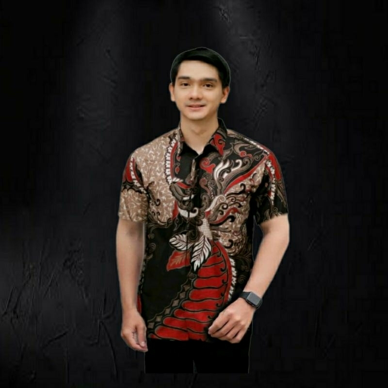 FREE ONGKIR KEMEJA BATIK LENGAN PENDEK SANGKURIANG MERAH SG