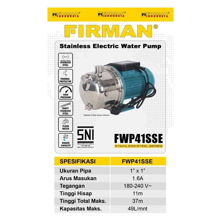 Pompa Air SEMIJET Steinless 1" FIRMAN FWP41SSE / Water Pump Air Depot Sumur Jetpump 1 Inch FWP 41 SS