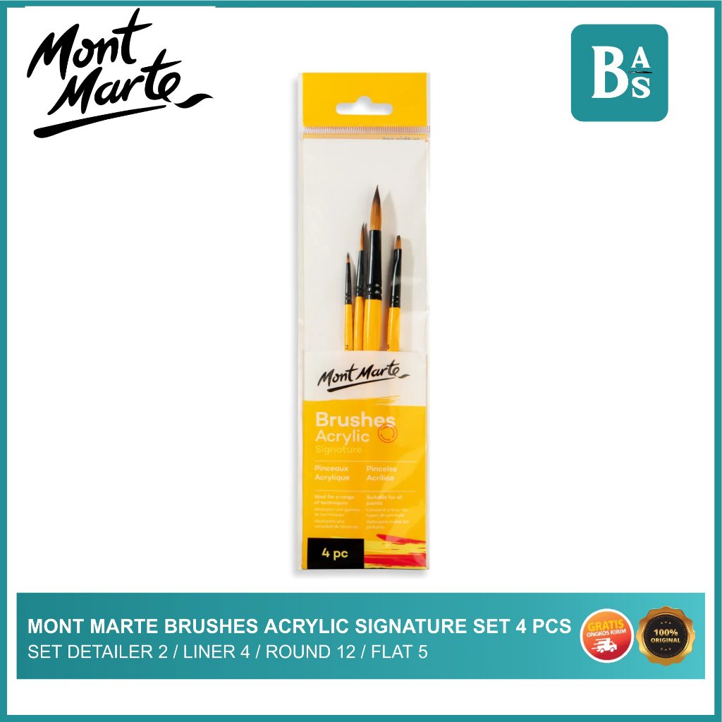 

MONT MARTE GALLERY SERIES BRUSH SET ACRYLIC 4PC DETAIL 2 LINER 4 ROUND 12 FLAT 5 / Kuas Lukis