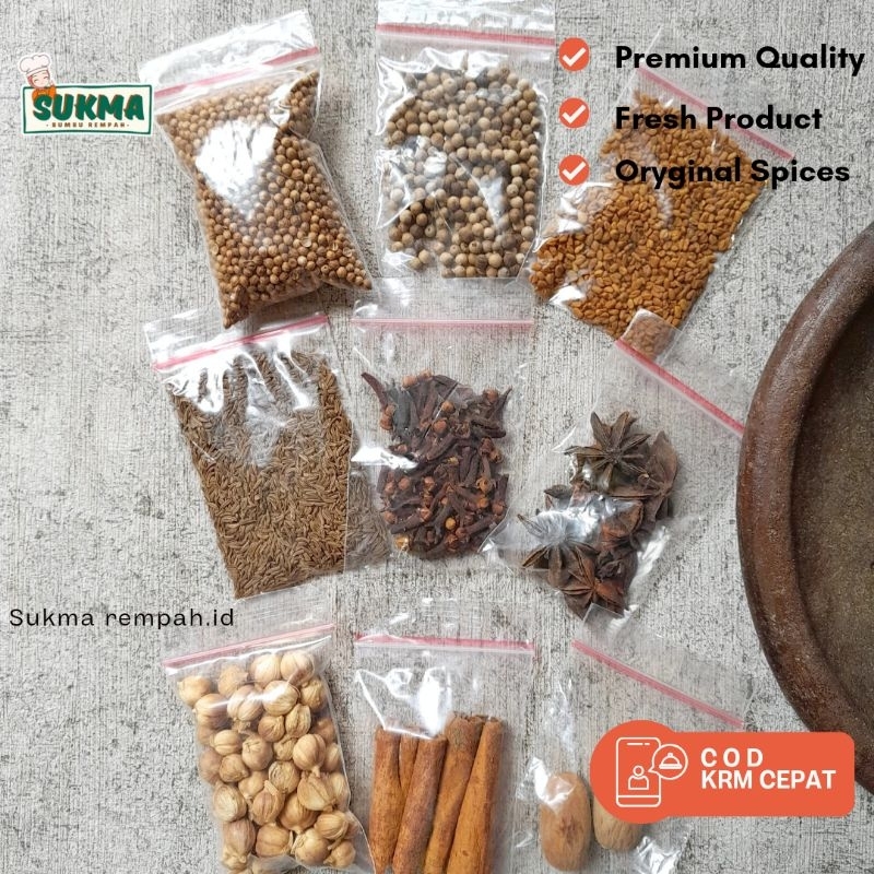 

Herbs Spices Aneka Rempah Bumbu Dapur Asli Ekonomis Premium Lengkap Kayu Manis Jinten Ketumbar Klabet Lada Putih Cengkeh Kembang Lawang Pala