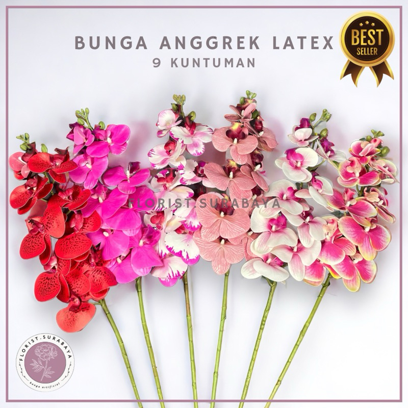 (BEST SELLER) Bunga Anggrek Latex Jumbo 9 Kuntum Bunga Anggrek Hias Tangkai Panjang Artificial