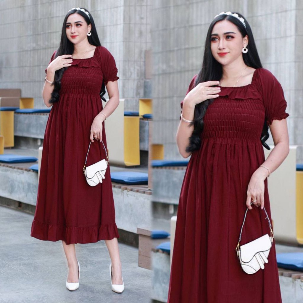 Daster Leona Dress Viral | Daster Ruffle Rayon | Daster Kekinian Non Busui | Daster Susun Kondangan 