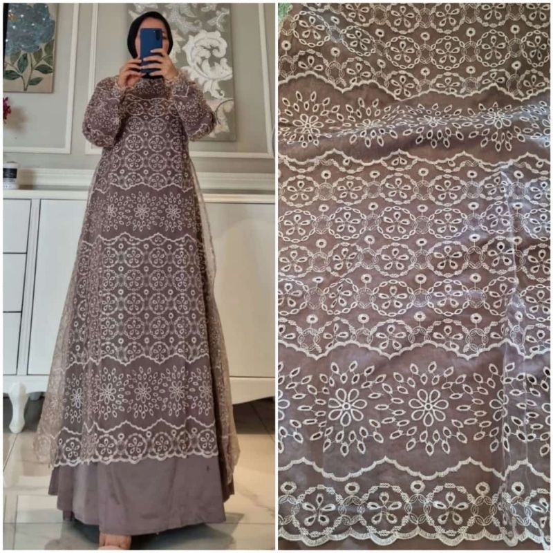 Gamis malaysia bahan organza bordir mix armanisilk Ori by Edness kayla