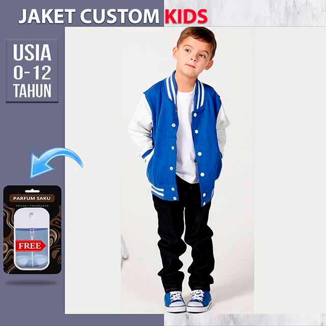 JAKET VARSITY ANAK POLOS (BENHUR PUTIH) JACKET KIDS BASEBALL CUSTOM