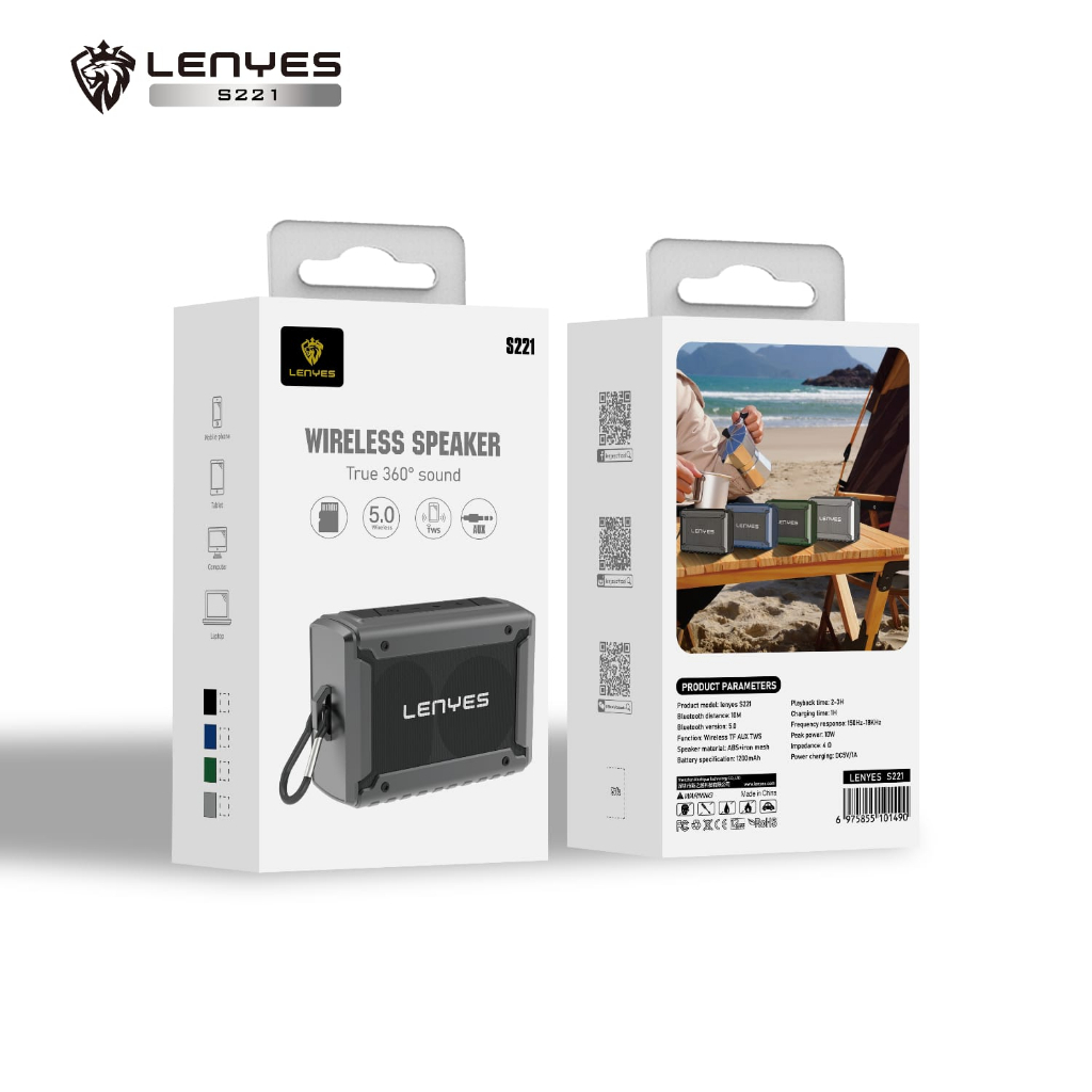 Speaker Bluetooth LENYES S221 TWS Support Micro SD AUX Spiker blutut Wireless Portable speker box mi
