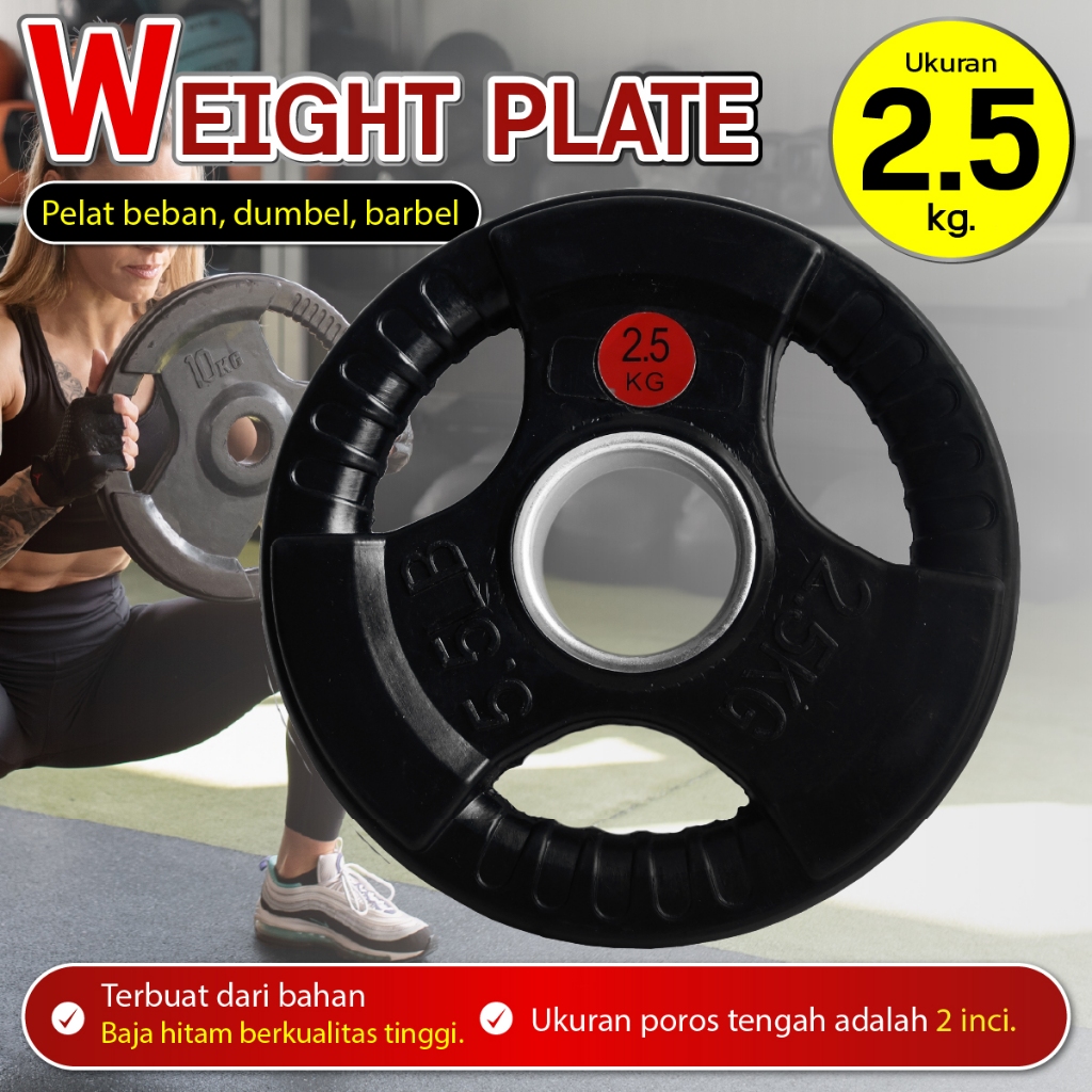 HTD Sport Rubberized Weight Plate 2.5KG Angkat Besi untuk Dumbbell dan Barbell Alat Olahraga Kekuata