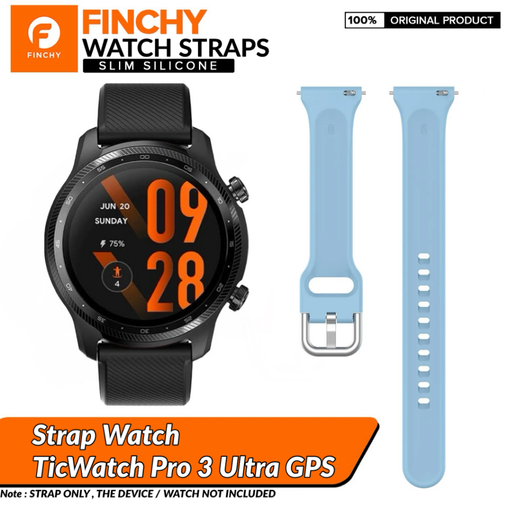 Finchy Slim Silicone Strap TicWatch pro 3 ultra gps Replacement adjustable Rubber Wristband Soft TPU