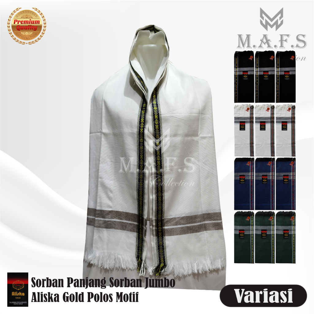 Sorban Panjang Sorban Aliska Jumbo Polos Putih & Warna