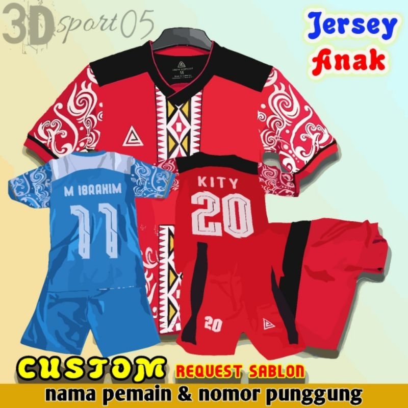 [ free sablon nama dan nomor punggung ] Setelan jersey futsal anak-anak atau baju bola SSB anak laki-laki dan perempuan