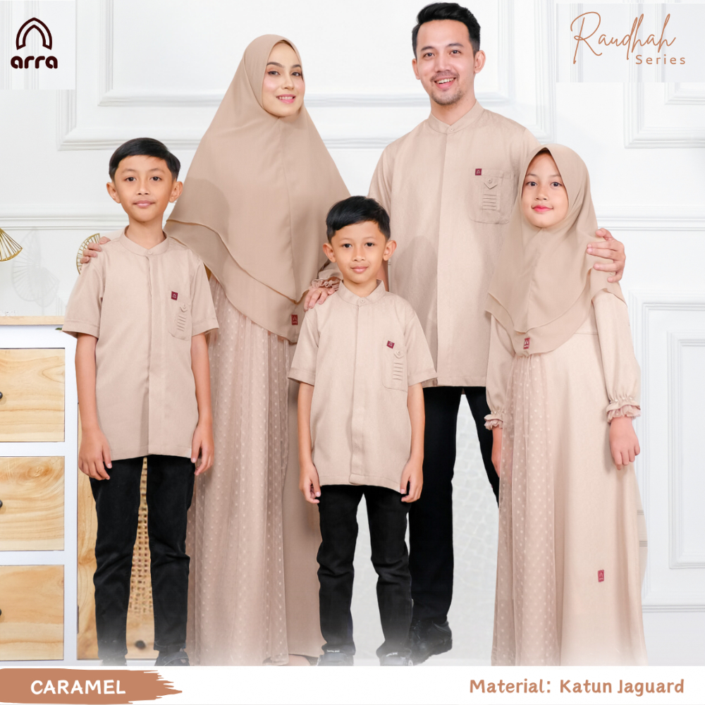 ARRA - Baju Couple Keluarga Lebaran 2024 Series Raudhah Caramel Arra Sarimbit Keluarga 2024 Lebaran 