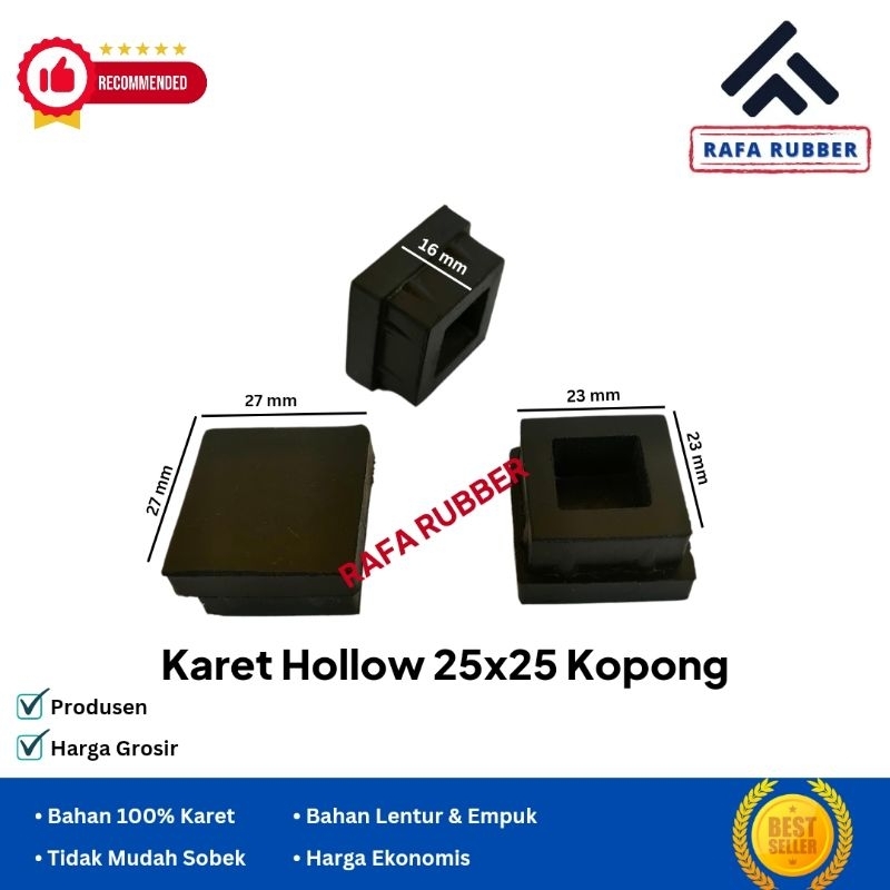 KARET KAKI HOLO 25X25 KOTAK KARET KAKI KURSI MEJA TUTUP BESI HOLLOW