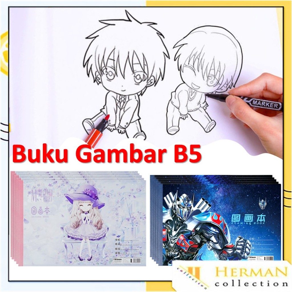 

HC Buku Gambar Karakter Isi 20 Lembar Drawing Book Anak B5 Tebal Tidak Tembus Kertas Gambar Mewarnai Robot Animasi Painting Book Princess